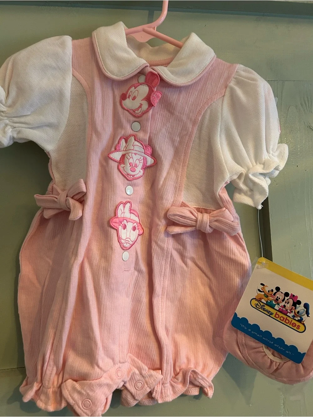 Vintage Disney Pink and White Baby Romper with Minnie Tag